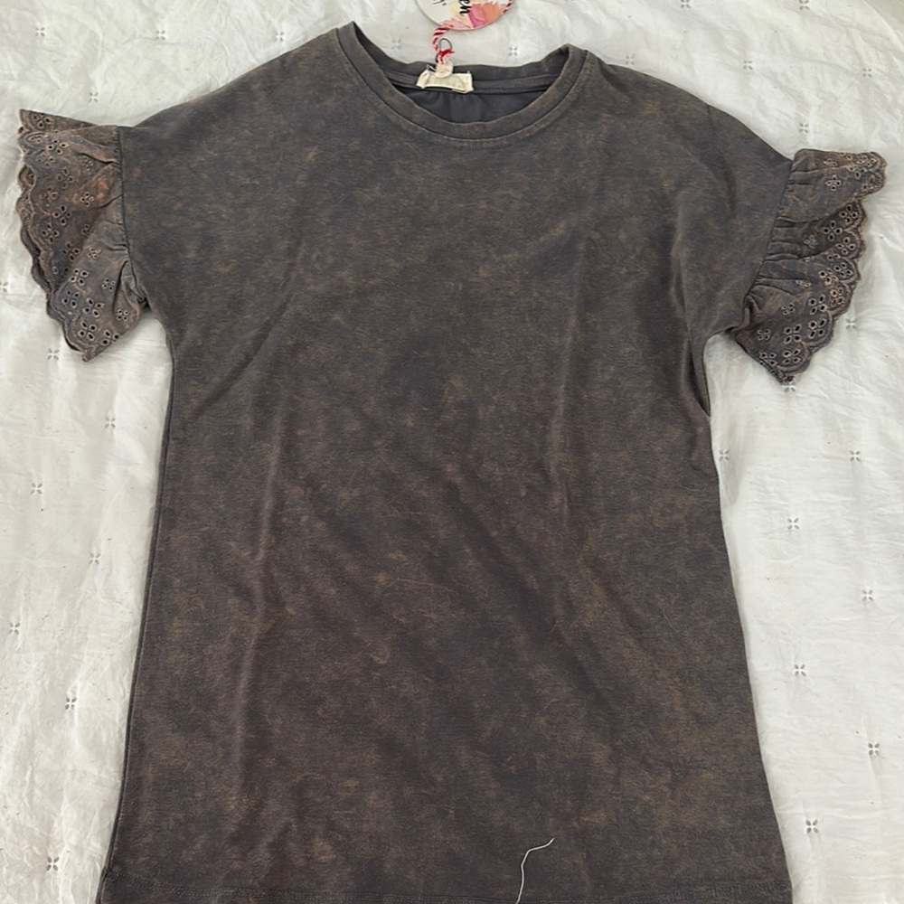 Hayden girls - Brown Ruffle Sleeve T-Shirt